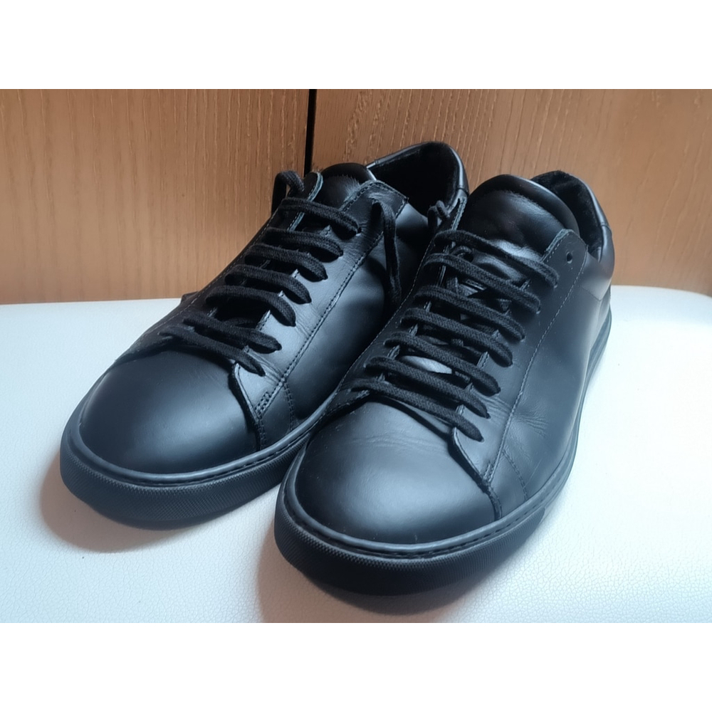 Oliver Cabell Low 1 Jet Black Leather Trainers Sneakers Size 10/10.5 Italy